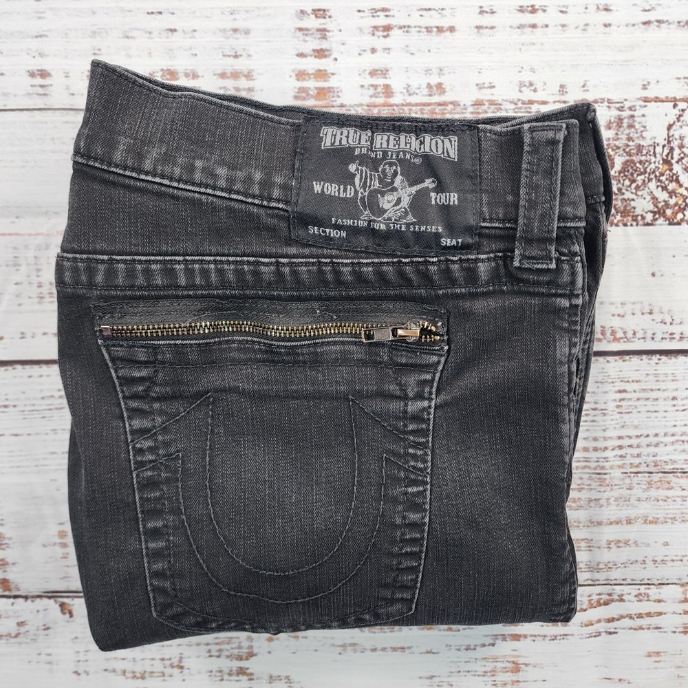 NWOT True Religion Moto Black Denim Zipper Biker Slim Jeans‎ Mens 40 T4910